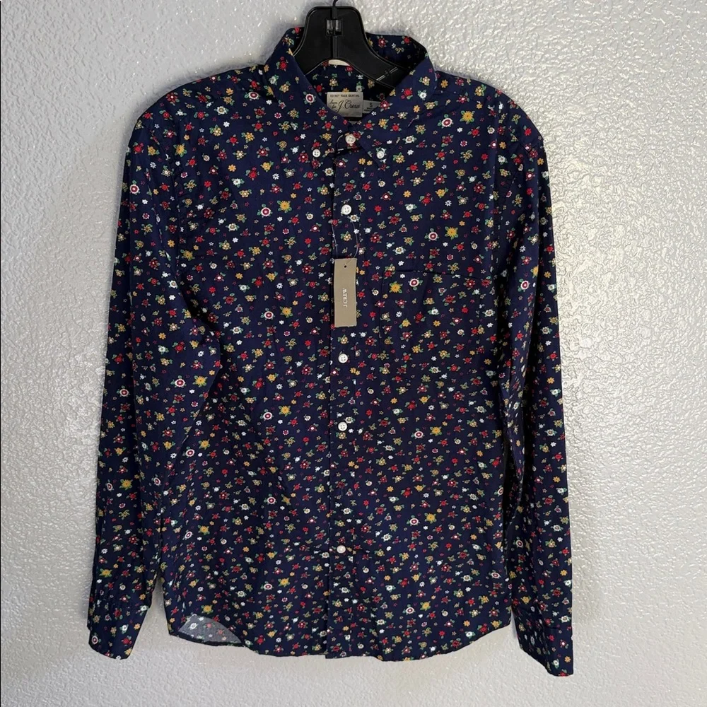 J.Crew Men Floral Slim Secret Wash Cotton Poplin Shirt Size Small